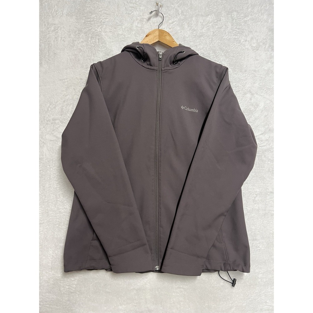 Columbia Womens XL Gray Softshell‎ Jacket Hooded Fleece Lined Full Zip